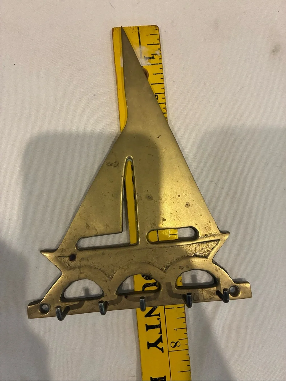 Brass Sailboat Wall Hook Rack - Gold-with 5 places for keys or FOBS Heavy Weight